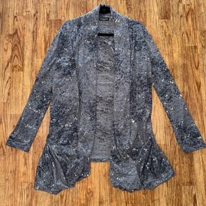 Cha Cha Vente Cardigan Sequin Open Front Y2K Draped Gray XL Layering Chic